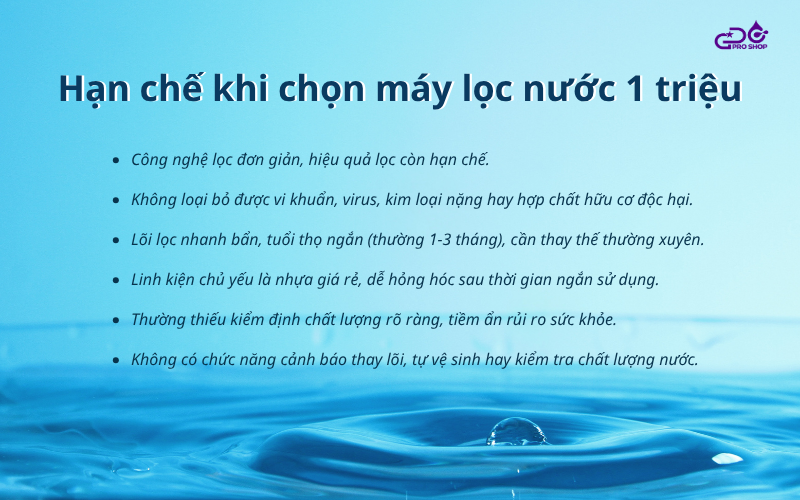 Điểm hạn chế của máy lọc nước 1 triệu